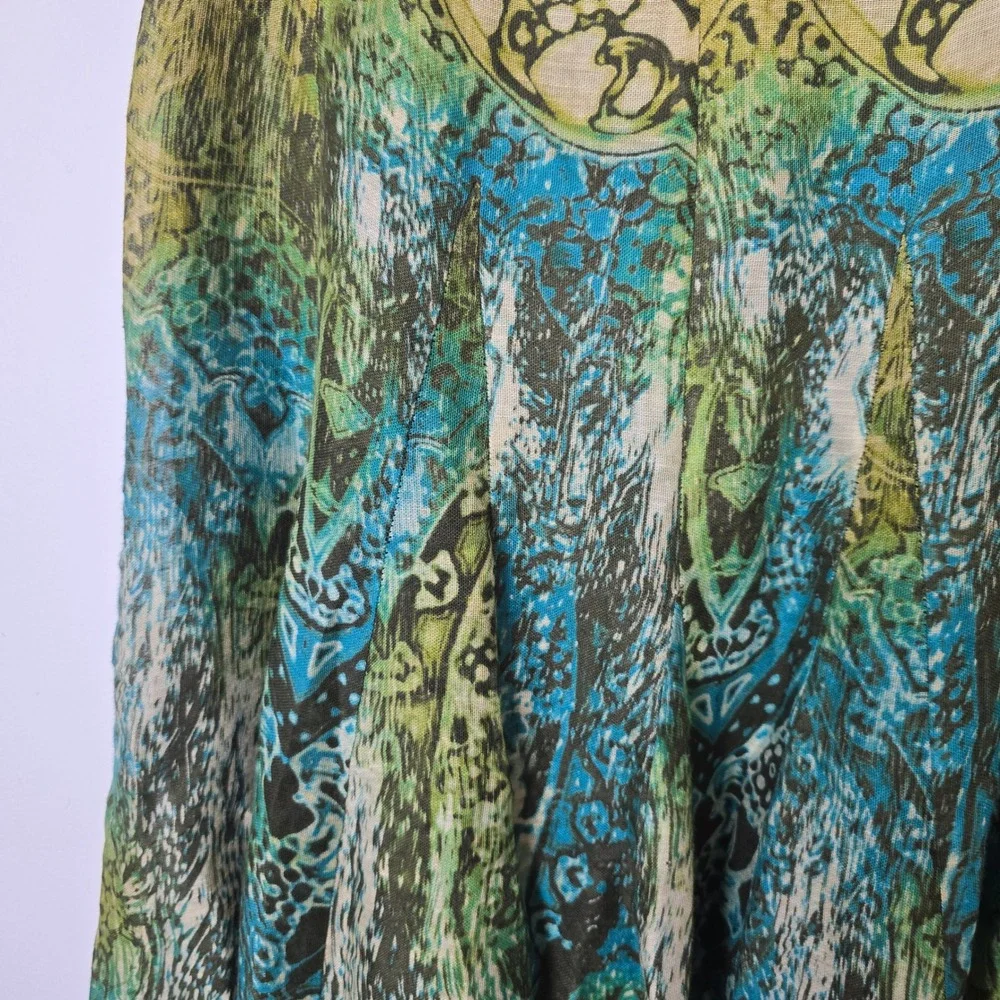 Jones New York Woman Silk Linen Blend Abstract Paisley Midi Skirt Green 16W